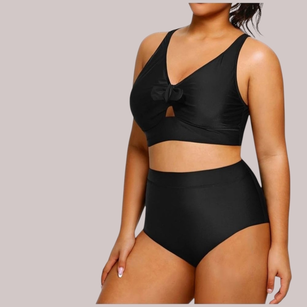 Daci Sleek Black High-Waisted Bikini with Plunging V-Neck Size 16W NWT